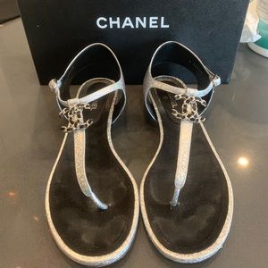 Chanel CC silver sandals